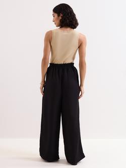 Phase Eight Petite Rowan Pull On Linen Rich Trousers, Black - view 2, Black