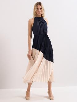 Phase Eight Kimira Pleated Midi Dress, Navy/Ivory, Navy/Ivory