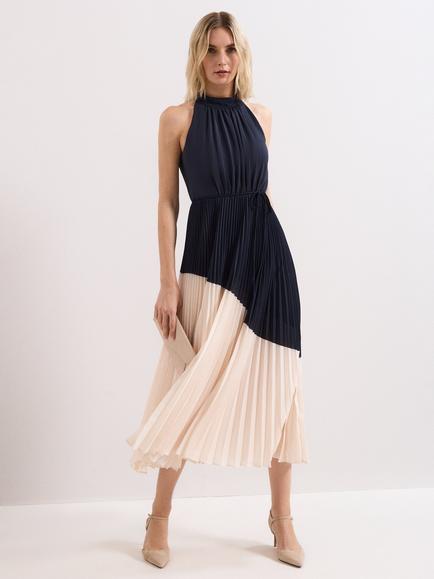 Phase Eight Kimira Pleated Midi Dress, Navy/Ivory, Navy/Ivory