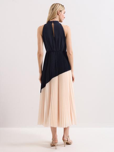 Phase Eight Kimira Pleated Midi Dress, Navy/Ivory - view 2, Navy/Ivory