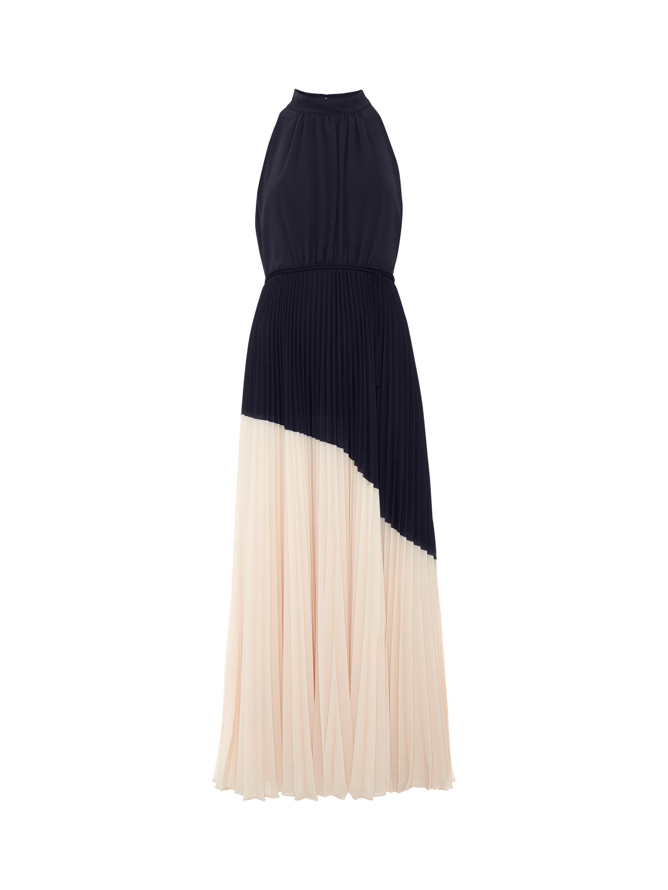 Phase Eight Kimira Pleated Midi Dress, Navy/Ivory