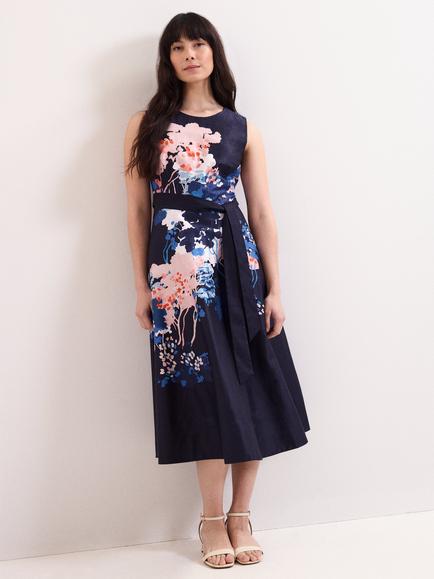Phase Eight Natalya Floral Midi Dress, Navy, Navy