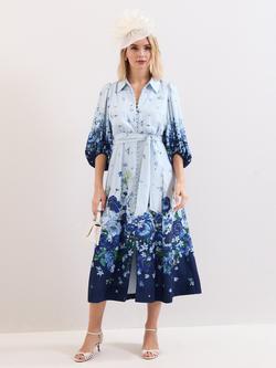 Phase Eight Petite Noella Floral Shirt Midaxi Dress, Pale Blue, Pale Blue