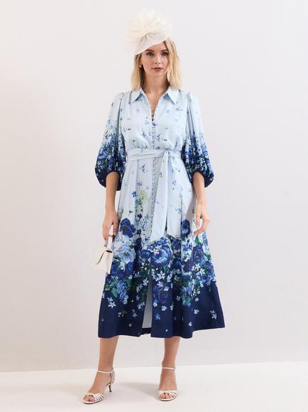 Phase Eight Noella Floral Shirt Dress, Pale Blue, Pale Blue
