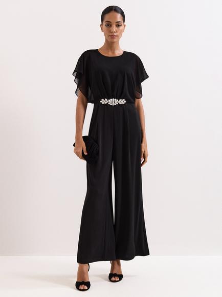 Phase Eight Velma Jewelled Belt Jumpsuit, Black, Black