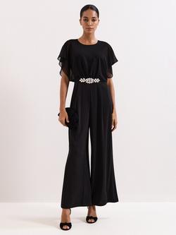 Phase Eight Petite Velma Jewelled Belt Jumpsuit, Black, Black