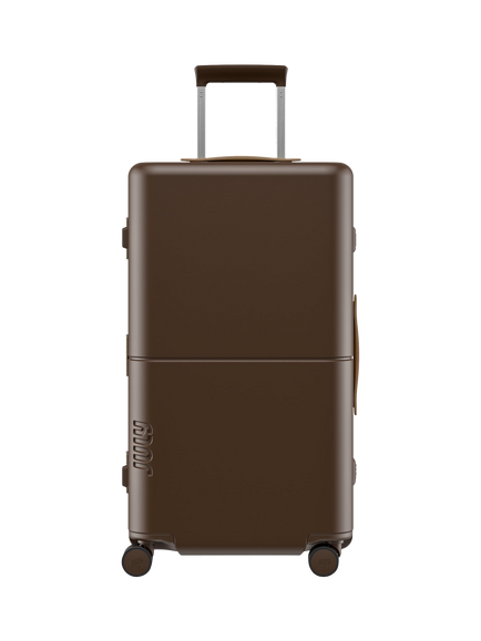 July Checked Trunk Leather 4-Wheel 72cm Large Suitcase, Brown