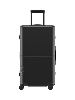 July Checked Trunk Leather 4-Wheel 72cm Large Suitcase, Black
