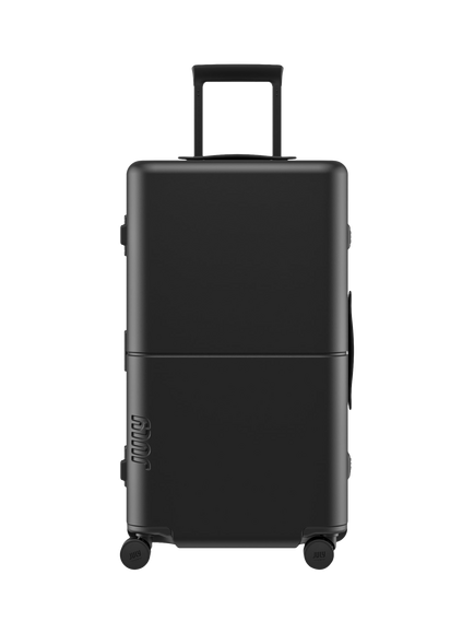 July Checked Trunk Leather 4-Wheel 72cm Large Suitcase, Black