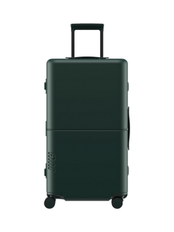 July Checked Trunk Leather 4-Wheel 72cm Large Suitcase, Deep Green
