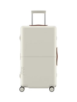 July Checked Trunk Leather 4-Wheel 72cm Large Suitcase, Cream
