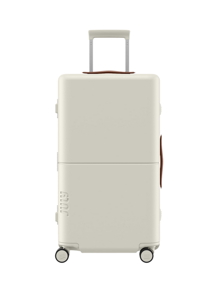 July Checked Trunk Leather 4-Wheel 72cm Large Suitcase, Cream