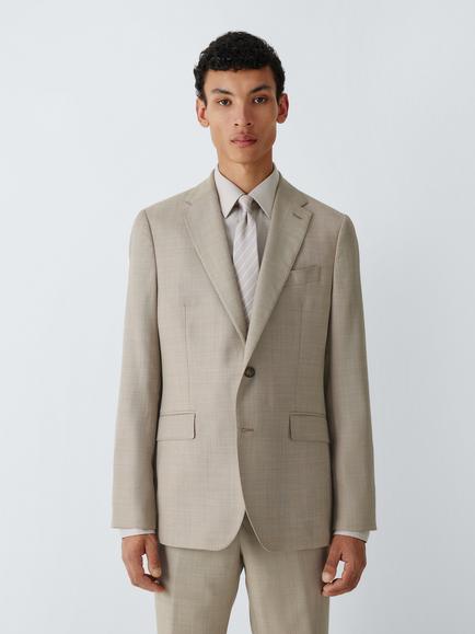 John Lewis Premium Sharkskin Wool Regular Fit Suit Jacket, Neutral, Neutral