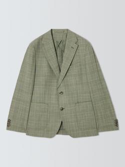 John Lewis Prince of Wales Check Wool Blend Regular Fit Blazer, Green Check, Green Check