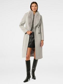 Forever New Chelsea Faux Fur Collar Double Breasted Coat, Light Grey Marle, Light Grey Marle