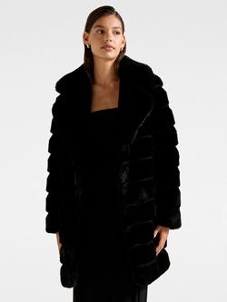 Forever New Tara Ribbed Faux Fur Coat, Black, Black