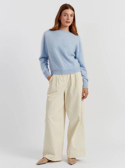 Chinti & Parker Crew Neck Pure Brushed Cashmere Jumper, Baby Blue