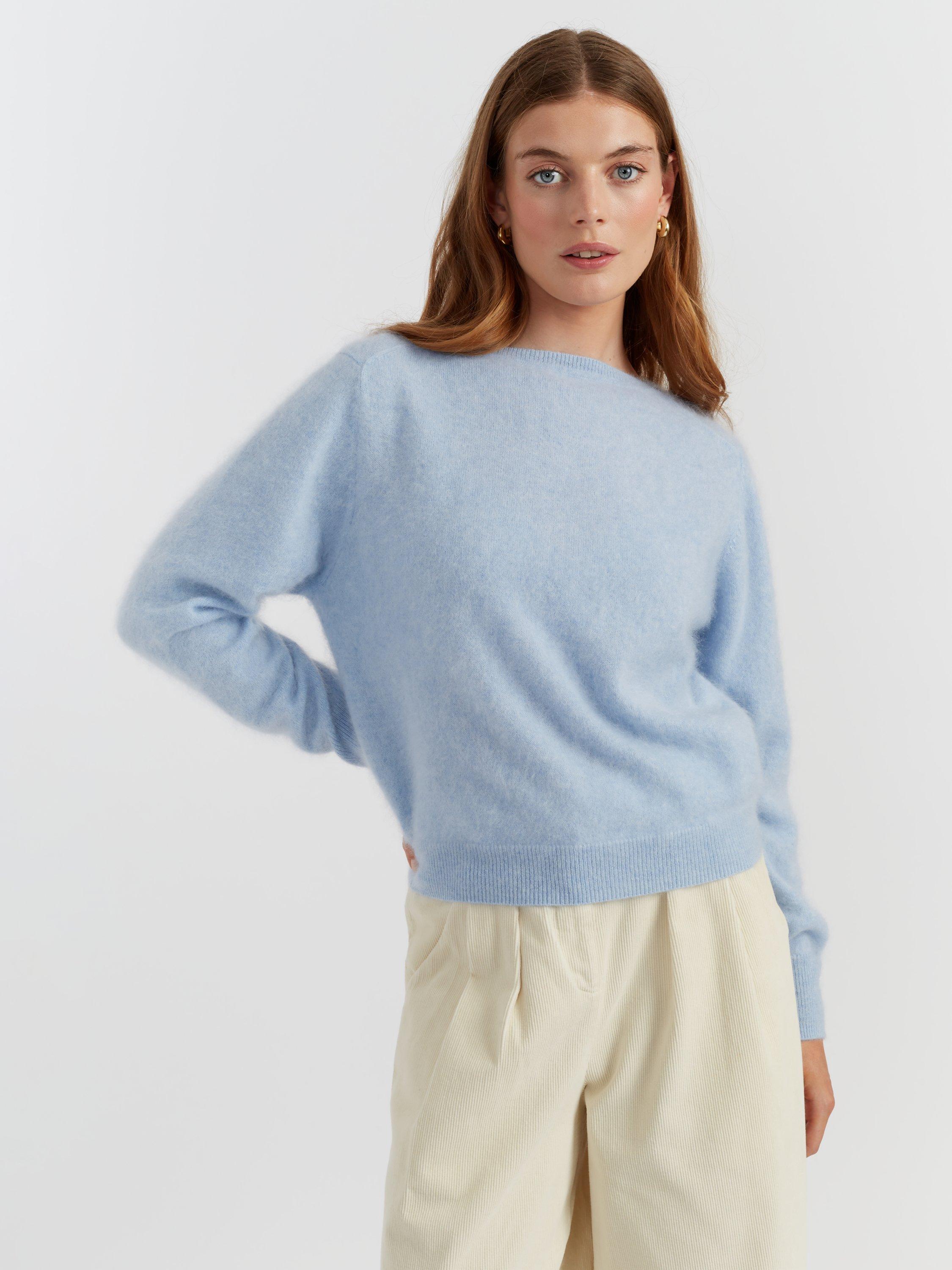Product image 3 of 5, which shows Chinti & Parker Crew Neck Pure Brushed Cashmere Jumper, Baby Blue, XS