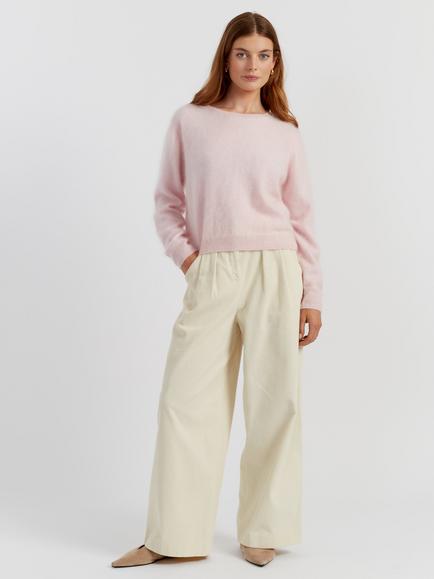 Chinti & Parker Crew Neck Pure Brushed Cashmere Jumper, Peachy Pink
