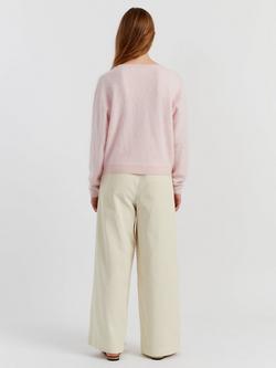 Chinti & Parker Crew Neck Pure Brushed Cashmere Jumper - view 2, Peachy Pink