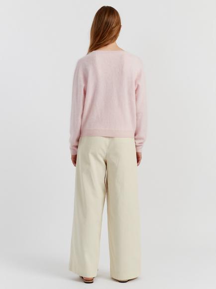 Chinti & Parker Crew Neck Pure Brushed Cashmere Jumper - view 2, Peachy Pink