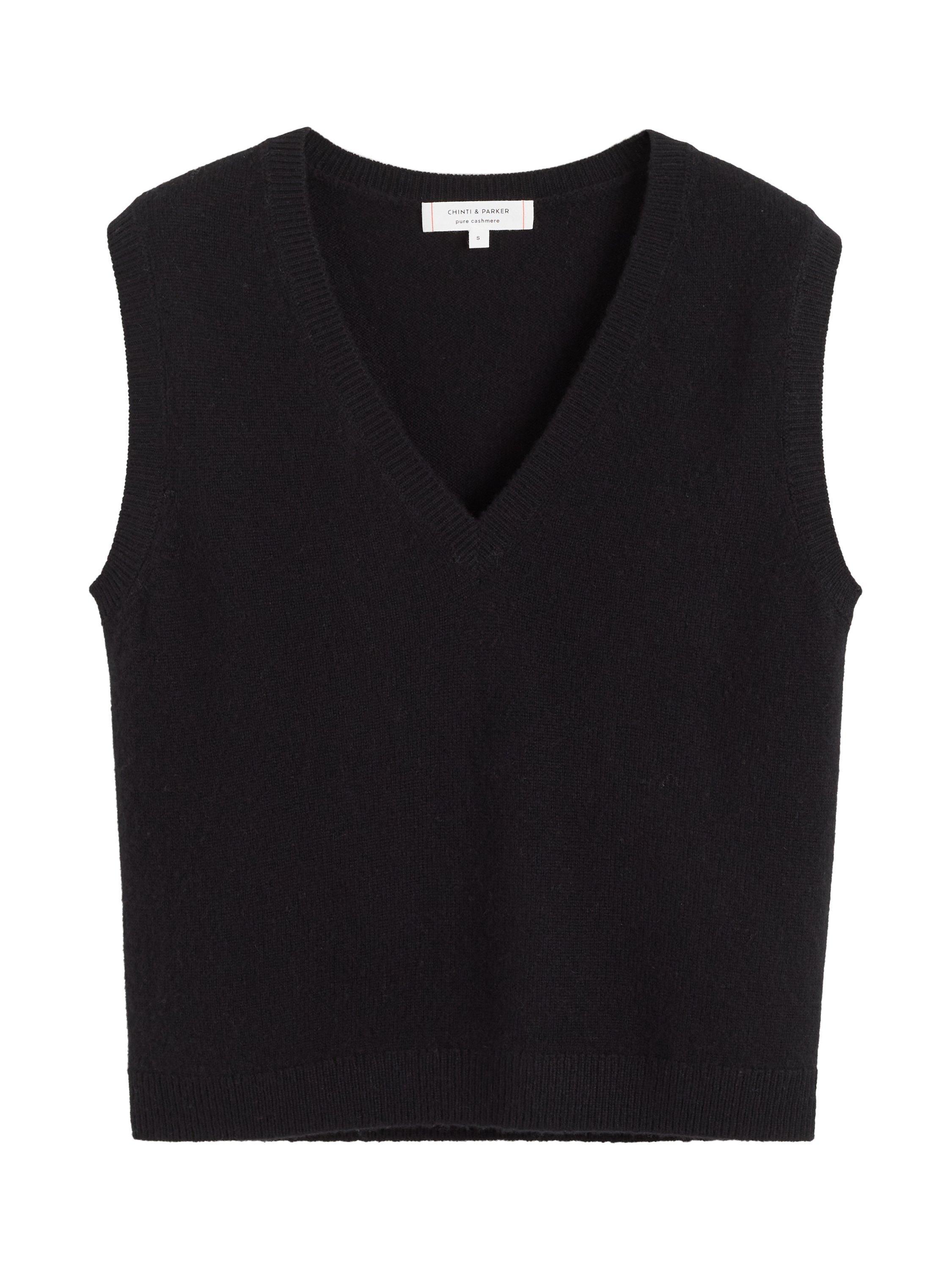 Product image 4 of 4, which shows Chinti & Parker Pure Cloud Cashmere Tank Top, Black, XS