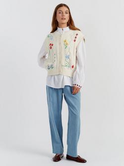 Chinti & Parker Embroidered Floral Tank Top, Cream/Multi, Cream/Multi