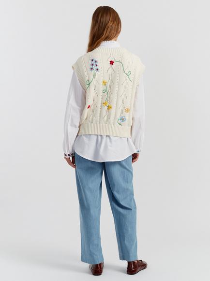 Chinti & Parker Embroidered Floral Tank Top, Cream/Multi - view 2, Cream/Multi