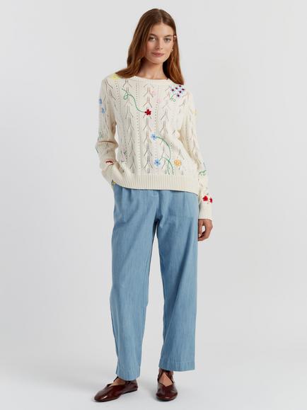 Chinti & Parker Embroidered Floral Jumper, Cream/Multi, Cream/Multi