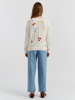 Chinti & Parker Embroidered Floral Jumper, Cream/Multi - view 2, Cream/Multi