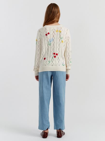 Chinti & Parker Embroidered Floral Jumper, Cream/Multi - view 2, Cream/Multi