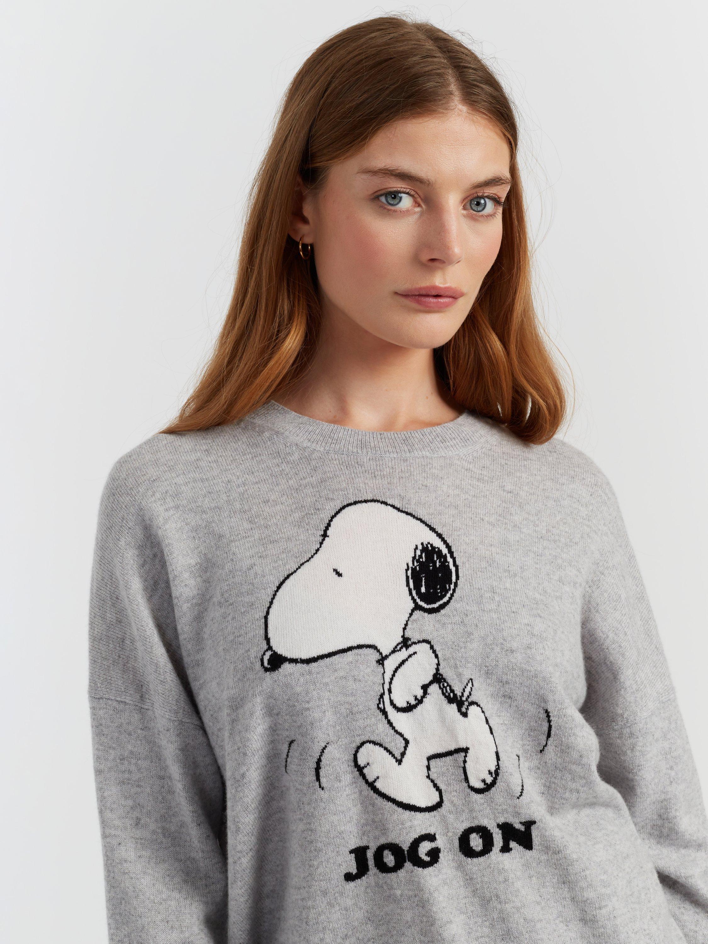 Product image 3 of 4, which shows Chinti & Parker Wool Rich Snoopy Jog On Sweatshirt, Light Grey, XS