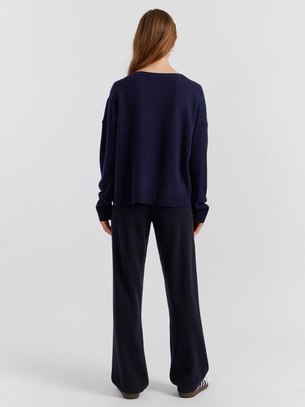 Chinti & Parker Crew Neck Relaxed Wool Rich Jumper, Navy - view 2, Navy