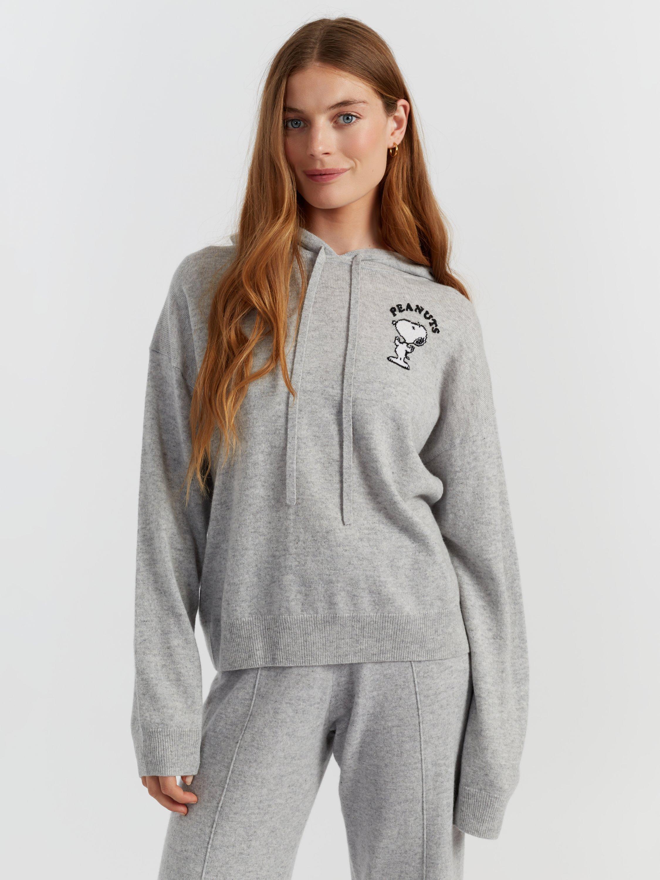 Product image 3 of 5, which shows Chinti & Parker Wool Rich Snoopy Peanuts Hoodie, Light Grey, XS