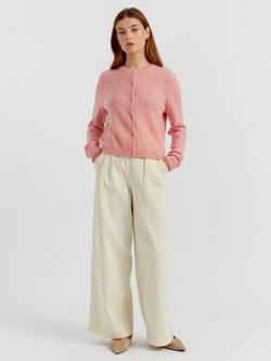 Chinti & Parker Pure Cashmere Cloud Crew Neck Cardigan, Pink Marl