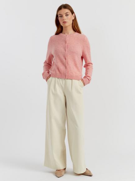 Chinti & Parker Pure Cashmere Cloud Crew Neck Cardigan, Pink Marl