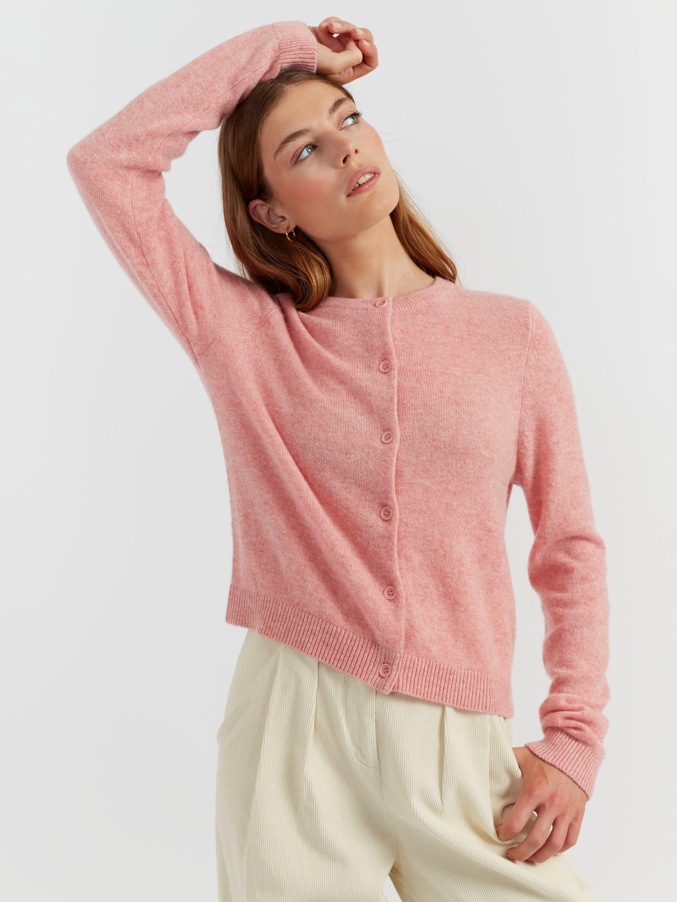 Product image 3 of 4, which shows Chinti & Parker Pure Cashmere Cloud Crew Neck Cardigan, Pink Marl, XS