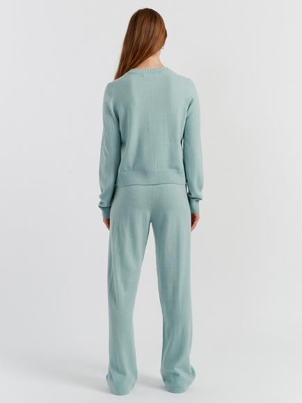 Chinti & Parker Wool Rich Basics Crew Neck Cardigan - view 2, Dusty Mint