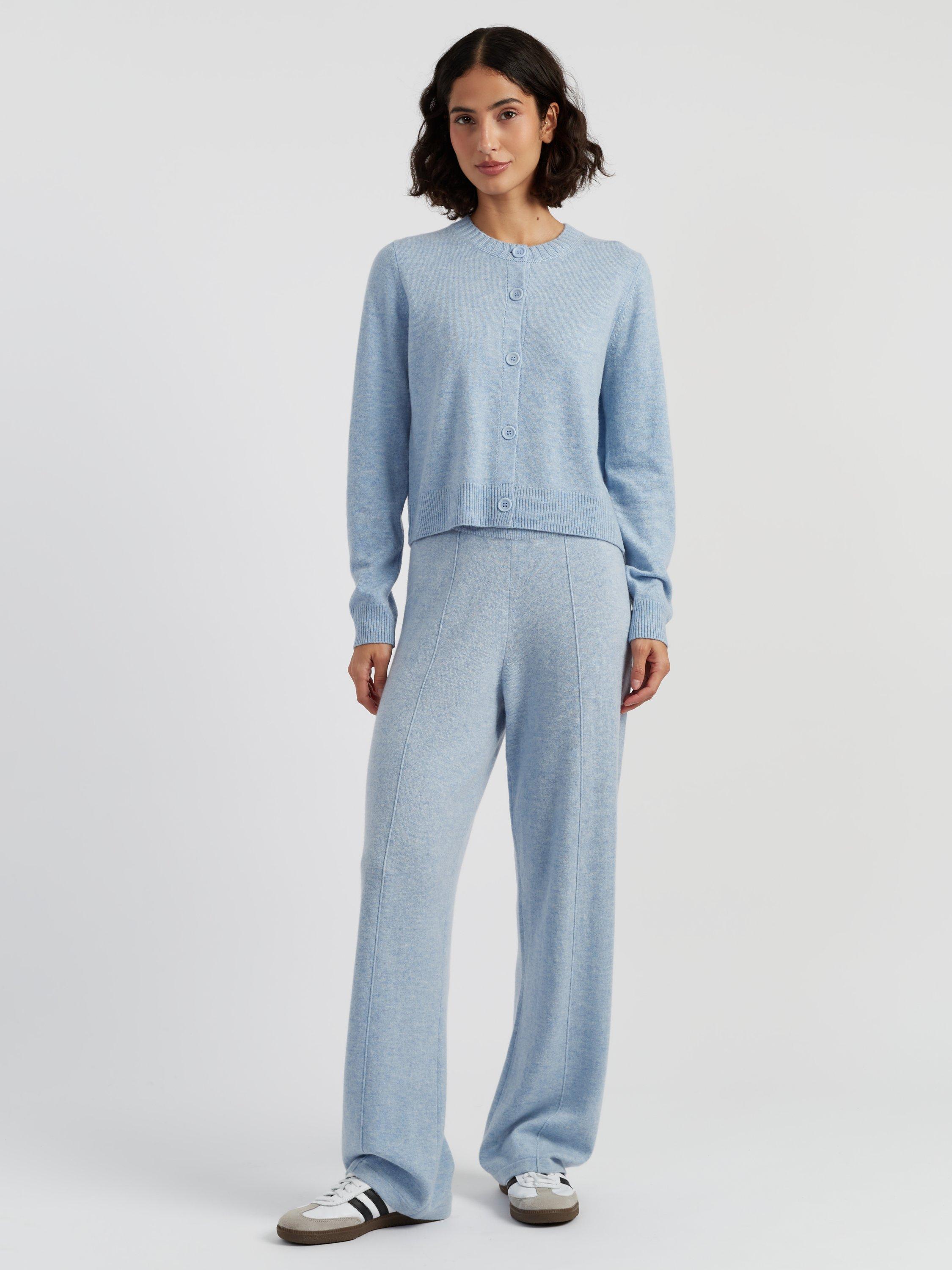 Product image 1 of 4, which shows Chinti & Parker Wool Rich Basics Crew Neck Cardigan, Baby Blue, XS