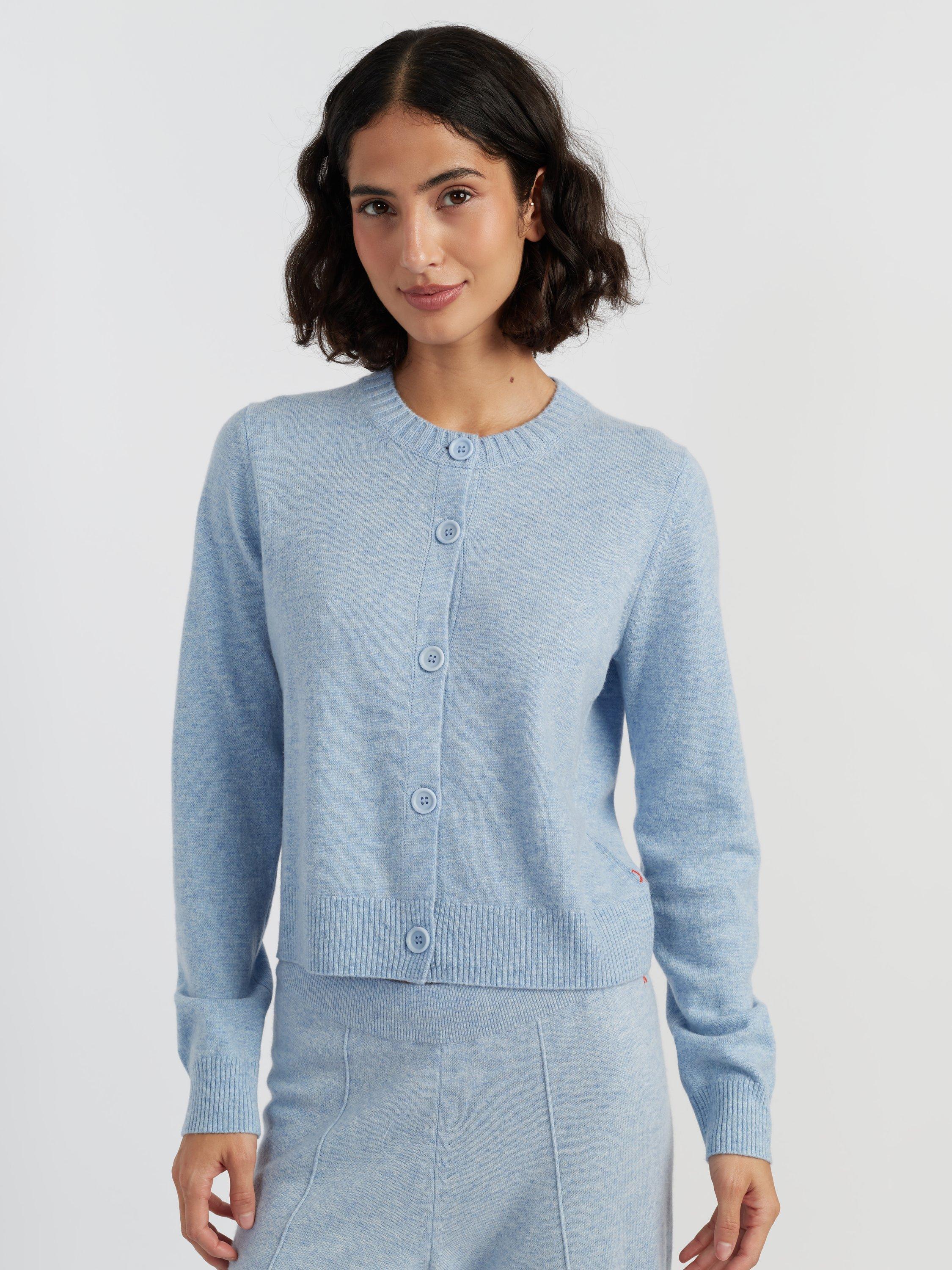 Product image 3 of 4, which shows Chinti & Parker Wool Rich Basics Crew Neck Cardigan, Baby Blue, XS