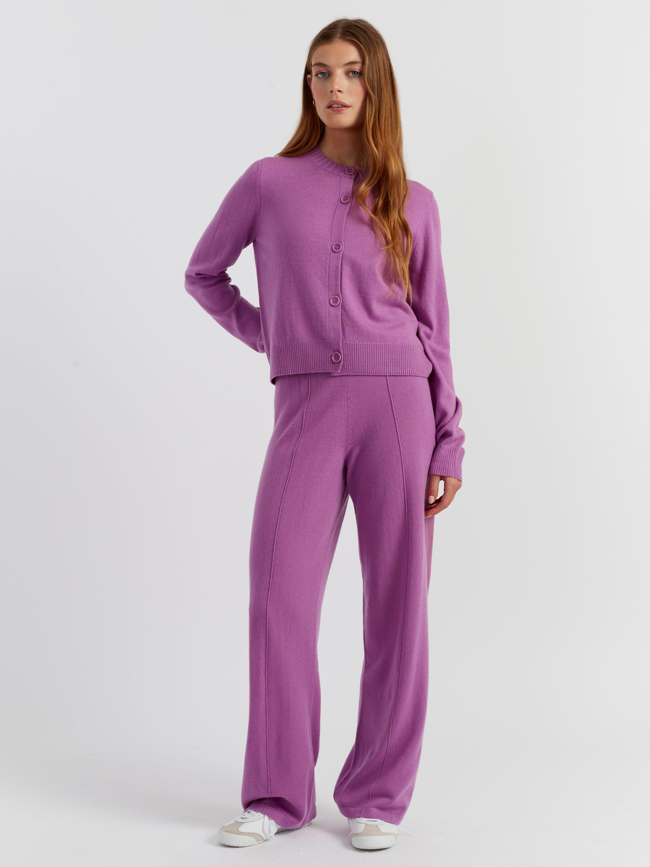 Product image 1 of 4, which shows Chinti & Parker Wool Rich Basics Crew Neck Cardigan, Lilac, XS