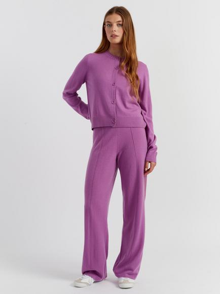 Chinti & Parker Wool Rich Basics Crew Neck Cardigan, Lilac