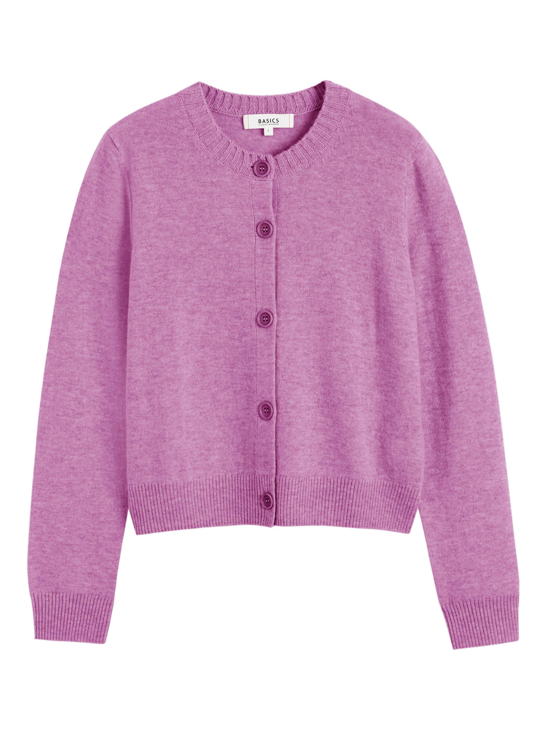 Product image 4 of 4, which shows Chinti & Parker Wool Rich Basics Crew Neck Cardigan, Lilac, XS