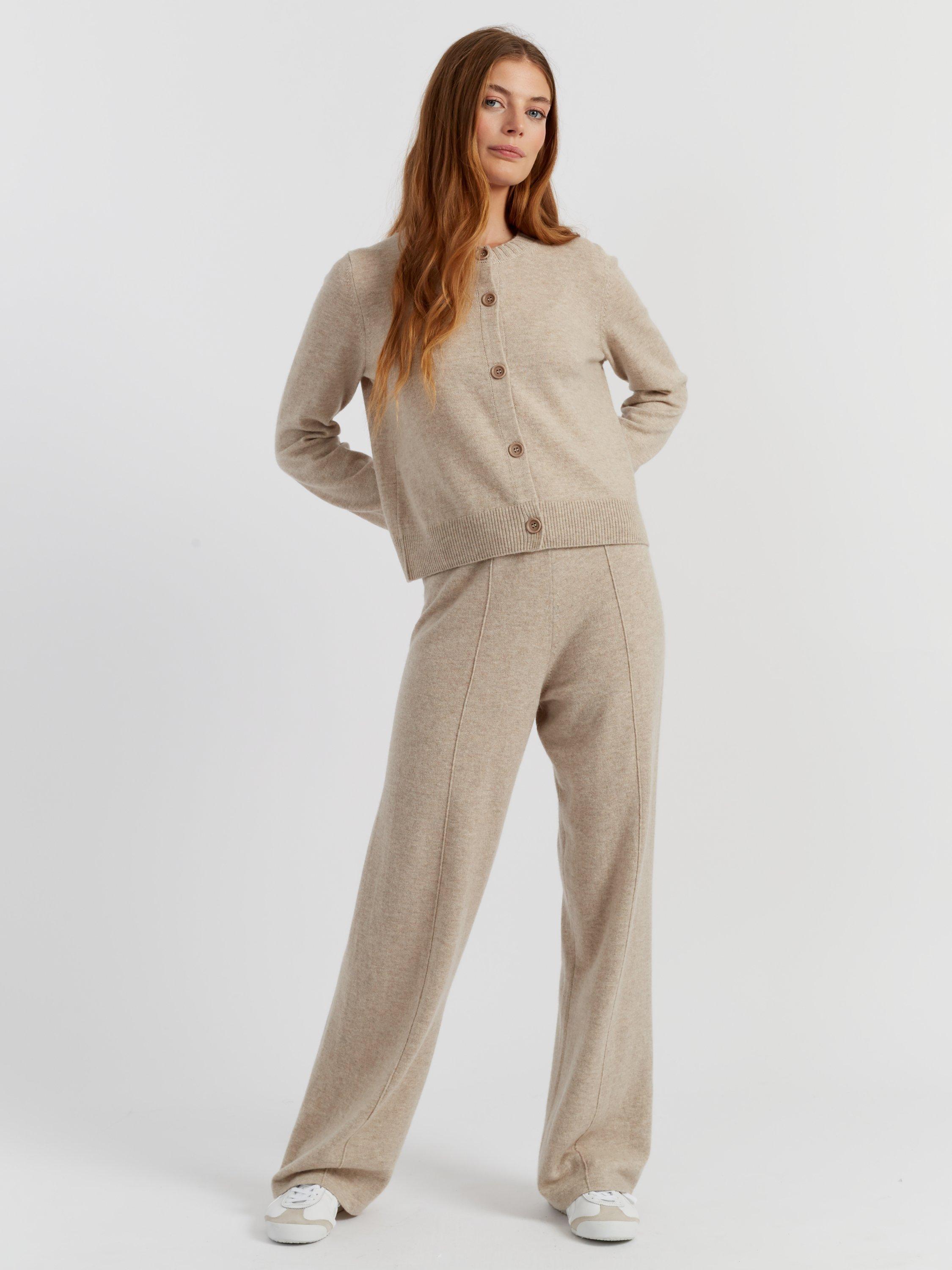 Product image 1 of 4, which shows Chinti & Parker Wool Rich Basics Crew Neck Cardigan, Soft Oat, XS