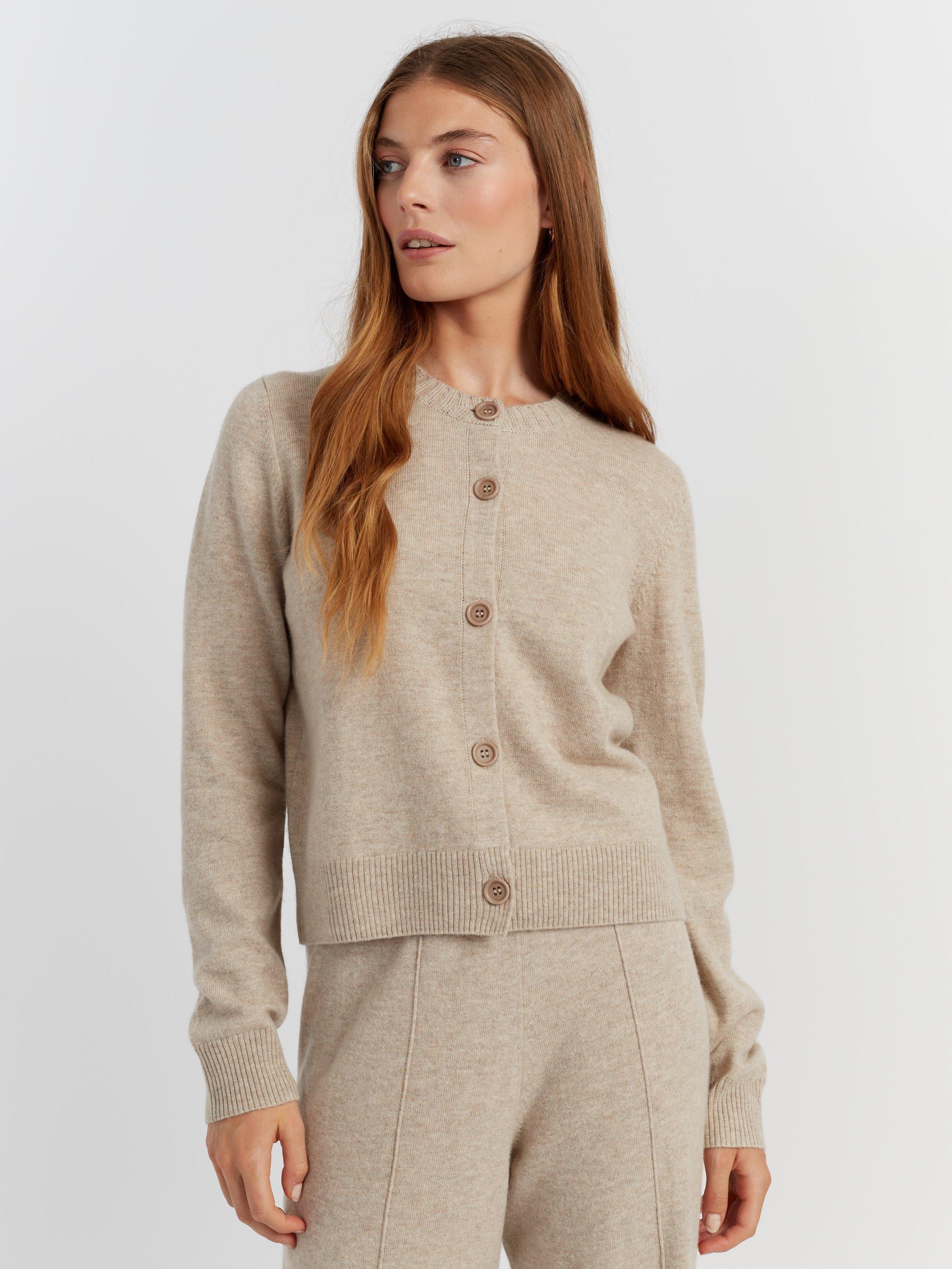 Product image 3 of 4, which shows Chinti & Parker Wool Rich Basics Crew Neck Cardigan, Soft Oat, XS
