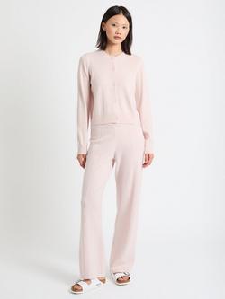 Chinti & Parker Wool Rich Basics Crew Neck Cardigan, Pink Melange