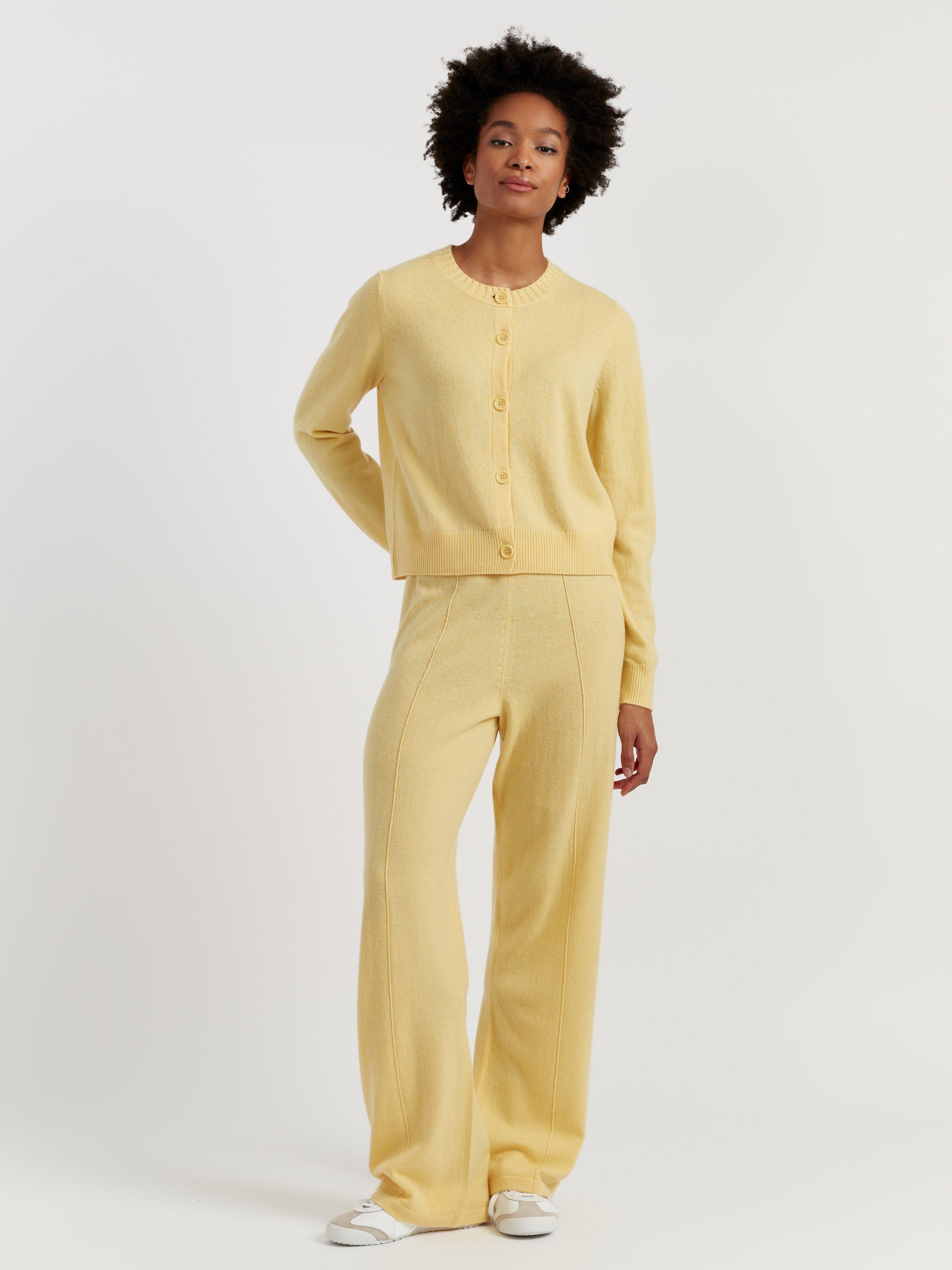 Product image 1 of 4, which shows Chinti & Parker Wool Rich Basics Crew Neck Cardigan, Soft Yellow, XS