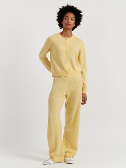 Chinti & Parker Wool Rich Basics Crew Neck Cardigan, Soft Yellow