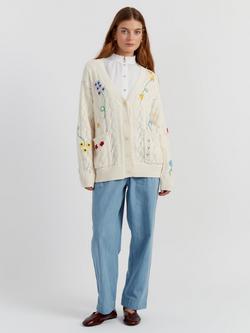 Chinti & Parker Embroidered Floral Cardigan, Cream/Multi, Cream/Multi