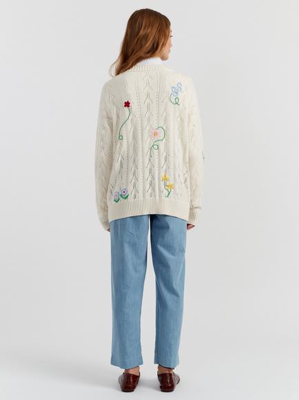 Chinti & Parker Embroidered Floral Cardigan, Cream/Multi - view 2, Cream/Multi